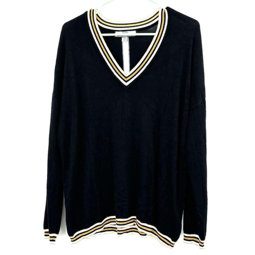 Hilary Radley for Katherine Barclay size Medium Black‎ V-neck sweater white gold